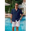 imageCOOFANDY Mens Casual Short Sleeve Button Down Shirts Cuban Linen Textured Shirt Summer Beach WearNavy Blue