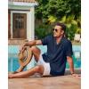 imageCOOFANDY Mens Casual Short Sleeve Button Down Shirts Cuban Linen Textured Shirt Summer Beach WearNavy Blue