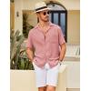 imageCOOFANDY Mens Casual Short Sleeve Button Down Shirts Cuban Linen Textured Shirt Summer Beach WearPink