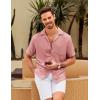 imageCOOFANDY Mens Casual Short Sleeve Button Down Shirts Cuban Linen Textured Shirt Summer Beach WearPink