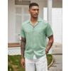 imageCOOFANDY Mens Casual Short Sleeve Button Down Shirts Cuban Linen Textured Shirt Summer Beach WearSage Green