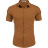 imageCOOFANDY Mens Casual Short Sleeve Button Down Shirts Untucked Dress Shirts Wrinkle Free Summer Wedding Shirts SolidLight Brown