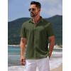 imageCOOFANDY Mens Casual Summer Beach Shirt Button Down Short Sleeve Shirts Vacation Shirt Cotton Linen ShirtsArmy Green