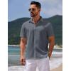 imageCOOFANDY Mens Casual Summer Beach Shirt Button Down Short Sleeve Shirts Vacation Shirt Cotton Linen ShirtsBlue Gray