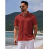 imageCOOFANDY Mens Casual Summer Beach Shirt Button Down Short Sleeve Shirts Vacation Shirt Cotton Linen ShirtsClaret