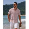 imageCOOFANDY Mens Casual Summer Beach Shirt Button Down Short Sleeve Shirts Vacation Shirt Cotton Linen ShirtsDark Pink
