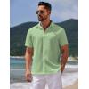 imageCOOFANDY Mens Casual Summer Beach Shirt Button Down Short Sleeve Shirts Vacation Shirt Cotton Linen ShirtsIce Green