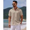 imageCOOFANDY Mens Casual Summer Beach Shirt Button Down Short Sleeve Shirts Vacation Shirt Cotton Linen ShirtsKhaki