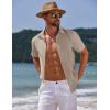 imageCOOFANDY Mens Casual Summer Beach Shirt Button Down Short Sleeve Shirts Vacation Shirt Cotton Linen ShirtsKhaki