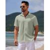 imageCOOFANDY Mens Casual Summer Beach Shirt Button Down Short Sleeve Shirts Vacation Shirt Cotton Linen ShirtsLight Green