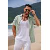 imageCOOFANDY Mens Casual Summer Beach Shirt Short Sleeve Button Down Shirt Vacation Wedding Shirt Linen Textured ShirtsGreen