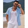 imageCOOFANDY Mens Casual Summer Beach Shirt Short Sleeve Button Down Shirt Vacation Wedding Shirt Linen Textured ShirtsLight Blue