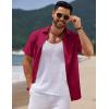 imageCOOFANDY Mens Casual Summer Beach Shirt Short Sleeve Button Down Shirt Vacation Wedding Shirt Linen Textured ShirtsWine Red