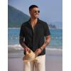 imageCOOFANDY Mens Casual Summer Beach Wrinkle Free Shirts Short Sleeve Button Down Lightweight Untucked Textured ShirtBlack
