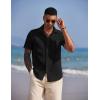 imageCOOFANDY Mens Casual Summer Beach Wrinkle Free Shirts Short Sleeve Button Down Lightweight Untucked Textured ShirtBlack