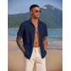 imageCOOFANDY Mens Casual Summer Beach Wrinkle Free Shirts Short Sleeve Button Down Lightweight Untucked Textured ShirtNavy Blue