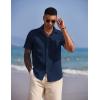 imageCOOFANDY Mens Casual Summer Beach Wrinkle Free Shirts Short Sleeve Button Down Lightweight Untucked Textured ShirtNavy Blue