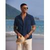 imageCOOFANDY Mens Casual Summer Beach Wrinkle Free Shirts Short Sleeve Button Down Lightweight Untucked Textured ShirtNavy Blue