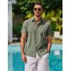 imageCOOFANDY Mens Cool Button Down Shirt Short Sleeve Summer Beach Shirts Linen Texture Casual Shirts with PocketArmy Green