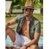 imageCOOFANDY Mens Cool Button Down Shirt Short Sleeve Summer Beach Shirts Linen Texture Casual Shirts with PocketArmy Green