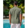 imageCOOFANDY Mens Cool Button Down Shirt Short Sleeve Summer Beach Shirts Linen Texture Casual Shirts with PocketArmy Green