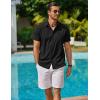 imageCOOFANDY Mens Cool Button Down Shirt Short Sleeve Summer Beach Shirts Linen Texture Casual Shirts with PocketBlack