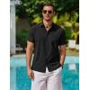 imageCOOFANDY Mens Cool Button Down Shirt Short Sleeve Summer Beach Shirts Linen Texture Casual Shirts with PocketBlack
