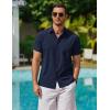 imageCOOFANDY Mens Cool Button Down Shirt Short Sleeve Summer Beach Shirts Linen Texture Casual Shirts with PocketBlue