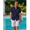 imageCOOFANDY Mens Cool Button Down Shirt Short Sleeve Summer Beach Shirts Linen Texture Casual Shirts with PocketBlue