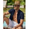 imageCOOFANDY Mens Cool Button Down Shirt Short Sleeve Summer Beach Shirts Linen Texture Casual Shirts with PocketBlue