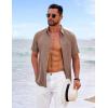 imageCOOFANDY Mens Cool Button Down Shirt Short Sleeve Summer Beach Shirts Linen Texture Casual Shirts with PocketDark Brown