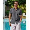 imageCOOFANDY Mens Cool Button Down Shirt Short Sleeve Summer Beach Shirts Linen Texture Casual Shirts with PocketGray