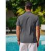 imageCOOFANDY Mens Cool Button Down Shirt Short Sleeve Summer Beach Shirts Linen Texture Casual Shirts with PocketGray