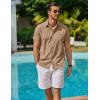 imageCOOFANDY Mens Cool Button Down Shirt Short Sleeve Summer Beach Shirts Linen Texture Casual Shirts with PocketKhaki