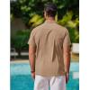 imageCOOFANDY Mens Cool Button Down Shirt Short Sleeve Summer Beach Shirts Linen Texture Casual Shirts with PocketKhaki