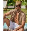 imageCOOFANDY Mens Cool Button Down Shirt Short Sleeve Summer Beach Shirts Linen Texture Casual Shirts with PocketKhaki