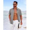 imageCOOFANDY Mens Cool Button Down Shirt Short Sleeve Summer Beach Shirts Linen Texture Casual Shirts with PocketLight Gray