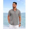 imageCOOFANDY Mens Cool Button Down Shirt Short Sleeve Summer Beach Shirts Linen Texture Casual Shirts with PocketLight Gray