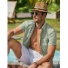 imageCOOFANDY Mens Cool Button Down Shirt Short Sleeve Summer Beach Shirts Linen Texture Casual Shirts with PocketLight Green