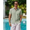 imageCOOFANDY Mens Cool Button Down Shirt Short Sleeve Summer Beach Shirts Linen Texture Casual Shirts with PocketLight Green