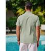 imageCOOFANDY Mens Cool Button Down Shirt Short Sleeve Summer Beach Shirts Linen Texture Casual Shirts with PocketLight Green