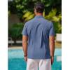 imageCOOFANDY Mens Cool Button Down Shirt Short Sleeve Summer Beach Shirts Linen Texture Casual Shirts with PocketNavy Blue