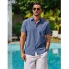 imageCOOFANDY Mens Cool Button Down Shirt Short Sleeve Summer Beach Shirts Linen Texture Casual Shirts with PocketNavy Blue