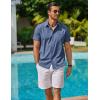 imageCOOFANDY Mens Cool Button Down Shirt Short Sleeve Summer Beach Shirts Linen Texture Casual Shirts with PocketNavy Blue