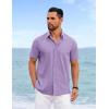 imageCOOFANDY Mens Cool Button Down Shirt Short Sleeve Summer Beach Shirts Linen Texture Casual Shirts with PocketPurple