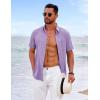imageCOOFANDY Mens Cool Button Down Shirt Short Sleeve Summer Beach Shirts Linen Texture Casual Shirts with PocketPurple