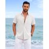 imageCOOFANDY Mens Cool Button Down Shirt Short Sleeve Summer Beach Shirts Linen Texture Casual Shirts with PocketWhite