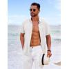 imageCOOFANDY Mens Cool Button Down Shirt Short Sleeve Summer Beach Shirts Linen Texture Casual Shirts with PocketWhite