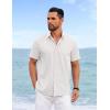 imageCOOFANDY Mens Cool Button Down Shirt Short Sleeve Summer Beach Shirts Linen Texture Casual Shirts with PocketWhite