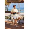 imageCOOFANDY Mens Cotton Linen Shirt Casual Button Down Short Sleeve Shirts Summer Cuban Vacation Beach Shirts with PocketCloud Cream